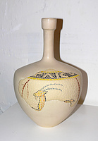 Tan Thin Necked Vase with Animal Mosaic